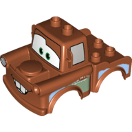 Duplo Car Body 2 Top Studs Truck with Cars Tow Mater, Bottom Teeth Print (Dark Orange)