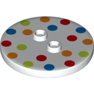 Plate Special Round 4 x 4, 2 Studs with Polka Dot Print (White)