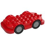 Duplo Car Base 4 x 8 with Four Black Wheels and Light Bluish Gray Hubs (Red)