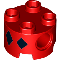Brick Round 2 x 2, Pin Holes with 6 Black Diamonds Print (Red)