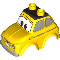 Duplo Car Body 2 Top Studs with Cars Luigi and Silver Side Windows Print (Yellow)