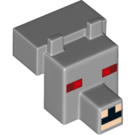 Animal Body Part, Head Blocky with Pixelated Face with Red Eyes Print (Wolf) (Light Bluish Gray)