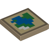 Tile 2 x 2 with Pixelated Blue, Green and White Map on Tan Background Print (Dark Tan)