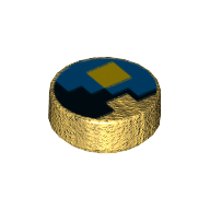 Tile Round 1 x 1 with Blue, Yellow and Black Minecraft Print (Pearl Gold)