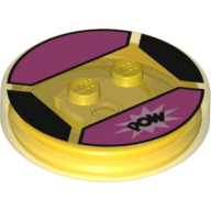 Function Brick Round 4 x 4 x 2/3 with 2 Studs and "POW" on Bright Light Pink Background Print (Trans-Yellow)
