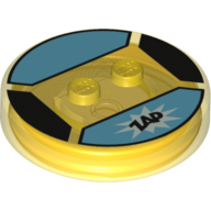 Function Brick Round 4 x 4 x 2/3 with 2 Studs and "ZAP" on Light Aqua Background Print (Trans-Yellow)