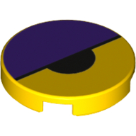 Tile Round 2 x 2 with Dark Purple Large Semicircle and Black Small Semicircle Print (Octi Eye) (Yellow)