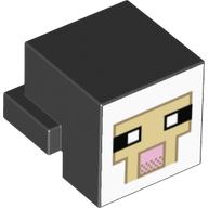 Minifig Head Special, Cube with Rear Ledge, Pixelated White and Tan Face, Dark Tan Outline with Pink Mouth Print (Black)