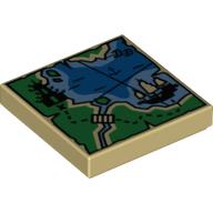 Tile 2 x 2 with Map Ninjago Print (Tan)
