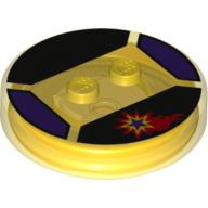 Function Brick Round 4 x 4 x 2/3 with 2 Studs and Red, Yellow and Dark Purple Shooting Star Print (Trans-Yellow)