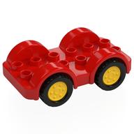 Duplo Car Base 2 x 6 - 4 Yellow Wheels with Black Tires on 4 Fixed Axles (Red)