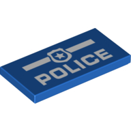 Tile 2 x 4 with 'Police', Badge, and White Line Print (Blue)
