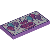 Tile 2 x 4 with Colored Birthday Cake and Balloons on White Background Print (Medium Lavender)