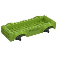 Vehicle Base 8 x 16 with Wheel Arches, Front and Side Studs, and 4 x 14 Recessed Studded Section, 3 Holes, Dark Bluish Gray Wheel Clip Pins (Lime)