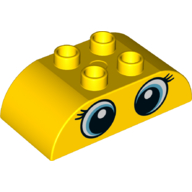 Duplo Brick 2 x 4 Curved Top with Two Blue/White Eye, Eyelashes Print (Yellow)