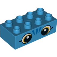 Duplo Brick 2 x 4 with White/Brown Eyes, 3 Blue Lines Print (Dark Azure)