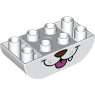 Duplo Brick 2 x 4 Curved Bottom with Dog Nose and Mouth, Tongue, Tooth Print (White)