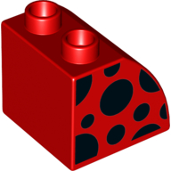 Duplo Brick 2 x 2 x 1 1/2 with Curved Top, Black Dots Print (Red)