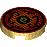 Tile Round 2 x 2 with Black Circular Lines on Red Background Print (Pearl Gold)