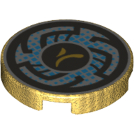 Tile Round 2 x 2 with Black Circular Lines on Light Bluish Gray Background with Dark Azure Dots Print (Pearl Gold)