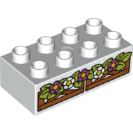 Duplo Brick 2 x 4 with Flower, Leaves, Wooden Fence Print (White)