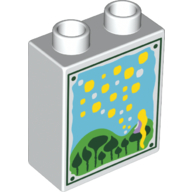 Duplo Brick 1 x 2 x 2 with Flowers and Pollen Painting (White)