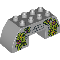 Duplo Brick 2 x 6 x 2 Curved with 2 x 2 Cutout on Bottom with Bricks, Vines, Leaves Print (Light Bluish Gray)