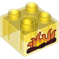 Duplo Brick 2 x 2 with Fire, Logs Print (Trans-Yellow)