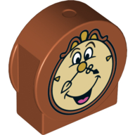 Duplo Brick 1 x 3 x 2 Round Top, Cut Away Sides with Cogsworth Clock Face Print (Dark Orange)