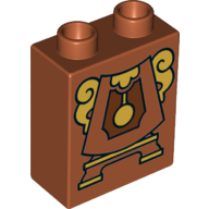 Duplo Brick 1 x 2 x 2 with Bottom Clock (Cogsworth) Print (Dark Orange)