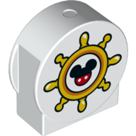 Duplo Brick 1 x 3 x 2 Round Top, Cut Away Sides with Boat Ship's Wheel with Mickey Print (White)