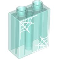 Duplo Brick 1 x 2 x 2 with Spider Webs Print (Trans-Light Blue)