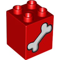 Duplo Brick 2 x 2 x 2 with Dog Bone Print (Red)