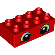 Duplo Brick 2 x 4 with Two Green/White Eyes Print (Red)