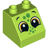 Duplo Brick 2 x 2 Slope 45° with Crocodile Face Print (Lime)