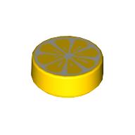 Tile Round 1 x 1 with Lemon Slice Print (Yellow)