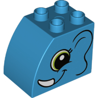 Duplo Brick 2 x 3 x 2 with Curved Top with Elephant Face with Lime Eyes Print (Dark Azure)