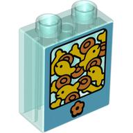 Duplo Brick 1 x 2 x 2 with Fish Tank Print (Trans-Light Blue)