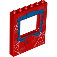 Panel 1 x 6 x 6 with Window with Blue Stone Frame, Spider Webs, and "PP + MJ" Print (Spiderman) (Red)