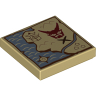 Tile 2 x 2 with Treasure Map with Black 'X' and Red Mask Print (Tan)