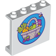 Panel 1 x 4 x 3 with Grocery Basket, Carrot, Apple, Strawberry, Bee Print (White)