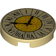 Tile Round 2 x 2 with Clock with Roman Numerals Ornate Print (Tan)