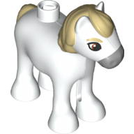 Duplo Animal Horse/Foal with Light Bluish Grey Nose, Tan Manes (White)