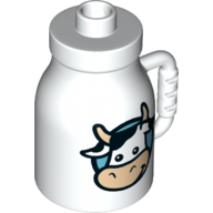 Duplo Milk Bottle with Handle and Cow Print (White)