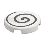 Tile Round 2 x 2 with Black Spiral Print (White)