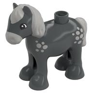 Duplo Animal Horse/Foal with Small Light Bluish Gray Spots, Mane & Tail Print (Dark Bluish Gray)