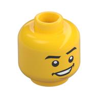 Minifig Head Dareth, Eyebrows, Wide Smile, Chin / Eyes Closed, Singing Print (Yellow)