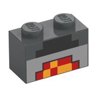 Brick 1 x 2 with Pixelated Lit Forge Print (Dark Bluish Gray)