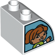 Duplo Brick 2 x 2 x 1 1/2 with Curved Top, Window with Girl and Boy on Opposite Sides Print (White)