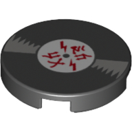 Tile Round 2 x 2 with Vinyl Record and Red Characters Print (Black)